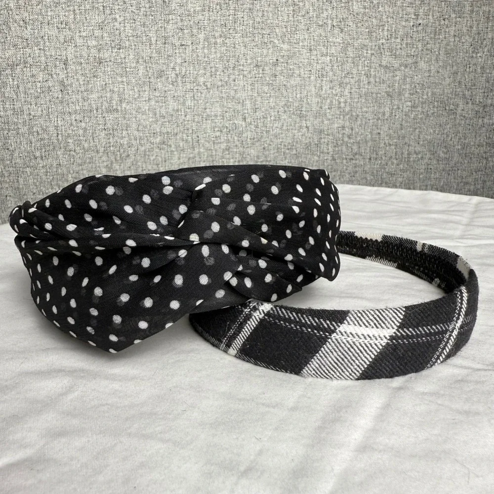 Lot 6 Fabric Headbands Plaid Classic Polka‎ Dot Straw Vintage Look